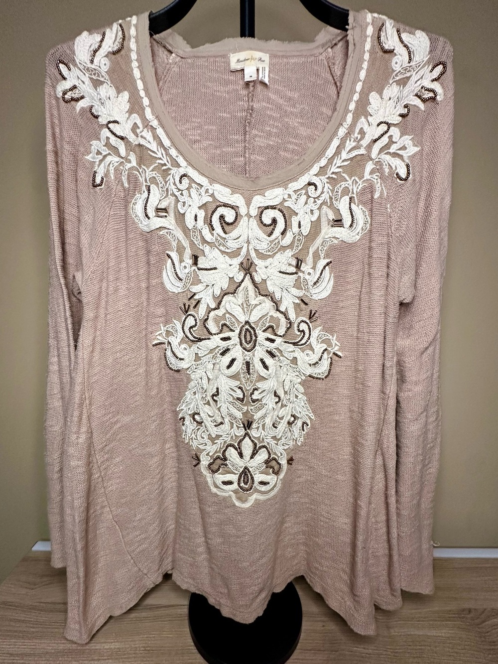 Anthropologie Meadow Rue Rococo Embroidered Beaded Top M Boho